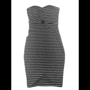 Black & White Striped Strapless Mini Dress Small